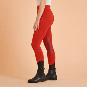 Leggings de equitación para mujer – Rojo |   Leggings de equitación de cintura alta con parche en la rodilla - Product Image 3