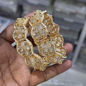 Openable <b>Bangles</b> <b>Set</b> Gold Plated Polki Kundan Stone Fashion Jewelry - Product Image 1