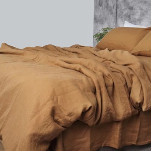 Parure de lit moderne en lin beige uni, respirante et à volants, pour la maison - Product Image 3
