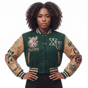 Women Varsity <b>Crop</b> Top short body Long Sleeve <b>Ladies</b> Regular Fit Baseball <b>Crop</b> Varsity <b>Jackets</b> with Customised Size and logo - Product Image 1