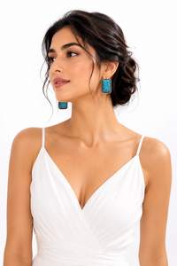 Wholesale Supplier Handmade Antique Silver-Plated Vintage Turquoise Stone Bezel Setting <b>Stud</b> <b>Earrings</b> for Women Jewelry - Product Image 4