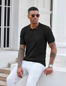 Chemises polo en tricot pour hommes, manches courtes, polo texturé, coupe ajustée, t-shirt à col d'été avec poche - Product Image 3