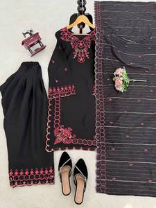 TENNY Ensemble Salwar et Dupatta pour femme en tissu Chanderi avec broderie de fils et de sequins, infroissable et réversible, idéal pour Diwali, mariages et fêtes - Product Image 5