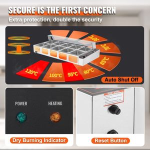 Scaldavivande Elettrico Commerciale da Banco a 12 Vasche, 1700W, in Acciaio Inox, con Coperchio in Vetro, per Buffet e Mantenimento in Caldo - Product Image 4