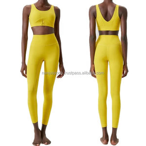 Venta al por mayor de 2 piezas de ropa deportiva pantalón de yoga conjunto de entrenamiento de las mujeres ropa de deporte gimnasio conjuntos de secado rápido transpirable conjunto de yoga - Product Image 3
