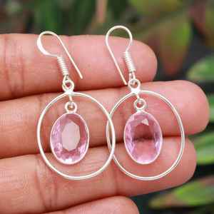 Pendientes de Kunzita Rosa, Plata de Ley 925, Piedra Preciosa Natural, Joyería Hecha a Mano para Mujer, Venta al por Mayor - Product Image 1
