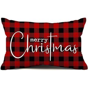 Fodera per cuscino decorativa natalizia in cotone e lino rosso e nero per le festività - Buon Natale - Product Image 1