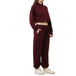 Precio de Fábrica OEM Personalizado, Conjunto Deportivo de Invierno para Mujer, Informal, de Algodón y Felpa, Top Corto de Alta Calidad - Product Image 3