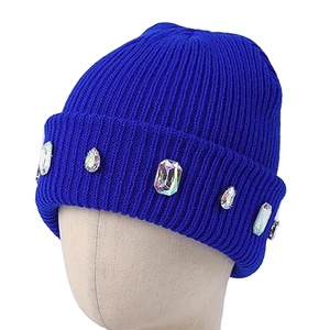 Custom Black Crystal Beanie Hat Rib Knit Winter Warm <b>Cap</b> Women <b>Men</b> Soft Stretch Streetwear Skull <b>Cap</b> Hat - Product Image 1