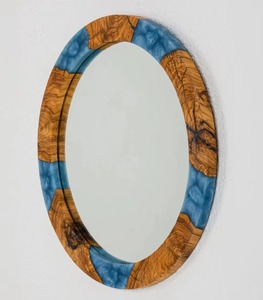 Olive Wood & Resin <b>Round</b> Handmade Contemporary <b>Wall</b> <b>Mirror</b> with Smooth Edge for Wedding and Diwali-REHMAN CRAFT - Product Image 4