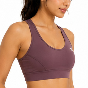 Women's Seamless Scoop Neck Racerback Sports Bra Medium Support Breathable Yoga Top Solid Color Front Logo Nofyan Ind Womens Bra - Product Image 5