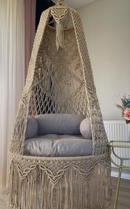 Silla Colgante de Macramé Hecha a Mano, Decoración Boho, Incluye Cojín - Product Image 4
