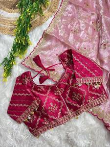 Sari Zimmy de diseñador para fiestas, con bordado de lentejuelas, trabajo de jhal y butti, y blusa de seda con bordado completo. - Product Image 3