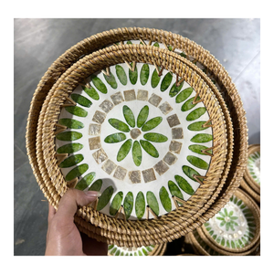 Luxury Rattan Serving <b>Tray</b> With Mother Of Pearl Inlay Eco Friendly Handmade Home Décor And <b>Storage</b> Solution - Product Image 2