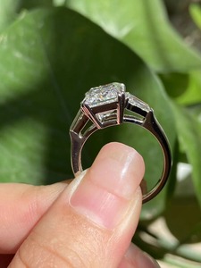 925 <b>Silver</b> <b>Emerald</b> Cut Diamond Engagement <b>Ring</b> With Baguette Side Stones IGI Certified Women's Jewelry - Product Image 5