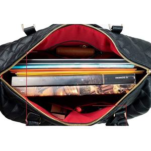 Luxury Genuine Leather Travel Duffel Bag Solid Brown Geometric Pattern Durability Feature - Product Image 4