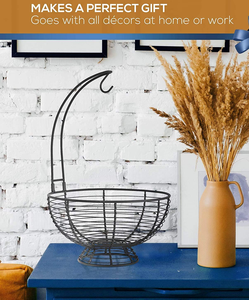 Fruit and <b>Vegetable</b> Basket Metal Wire Chrome Finish Metal Fruit Basket Bowl with Banana Tree Hanger <b>Stand</b> for Home and Kitchen - Product Image 3