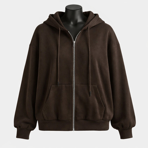 Sudadera con Capucha Unisex Extra Grande de Algodón Marrón con Cierre, Sudadera Informal con Capucha de Longitud Regular, Color Sólido, para Otoño - Product Image 1