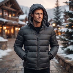 Veste matelassée à capuche pour homme OEM, col montant, coupe-vent, fermeture éclair, coupe régulière, fabricant sur mesure - Product Image 3