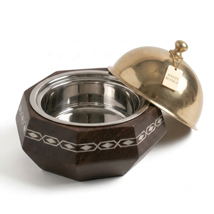 Artisan Food Warmer Server Hand Inlaid Nacre & Hexagonal Dark Timber Base Opulent Majlis & Ramadan Buffet Hotpot - Product Image 3
