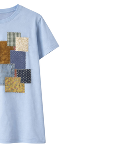 <b>Patchwork</b> Graphic T Shirt Women Casual Short Sleeve Crew Neck Cotton Summer Tee Vintage Fabric Print Streetwear <b>Top</b> Custom Logo - Product Image 2