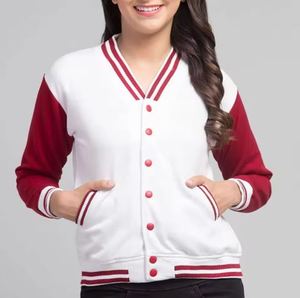 Chaqueta Universitaria Blanca y Roja Unisex, Estilo Preppy, Tejida en Poliéster, Cierre de Botones, Corte Regular, para Otoño - Product Image 2