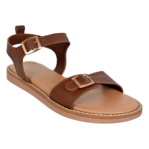 Sandales plates gladiateur en cuir marron de qualité supérieure pour femmes, à double boucle, style coréen, légères, tendance mode été - Product Image 2