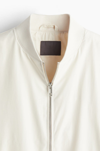 <b>Men's</b> <b>Cream</b> Bomber <b>Jacket</b> Stand Collar Zipper Closure Casual Solid Color Regular Fit - Product Image 4