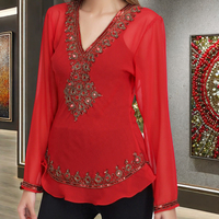 Pull tricoté perlé et pailleté pour femme, manches cloche, broderie main, style décontracté, en georgette vintage, idéal pour les fêtes, collection été 2026, best-seller Dubaï