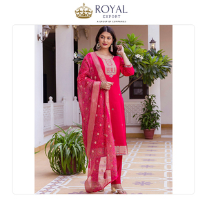 Collection Premium de Vêtements Indiens Style Traditionnel Classique Tenue Décontractée Viscose Chanderi avec Broderie Ensemble Kurti et Pantalon - Product Image 6