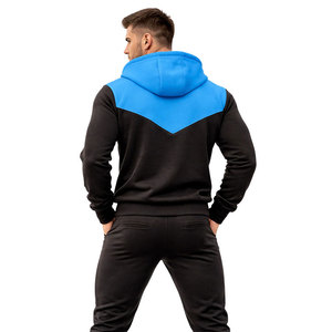 New Design Men’s Black Blue Contrast Hoodie Tracksuit Slim Fit <b>Zip</b> <b>Up</b> <b>Jacket</b> Jogger Pants Casual Sportswear Gym Fitness Set - Product Image 5