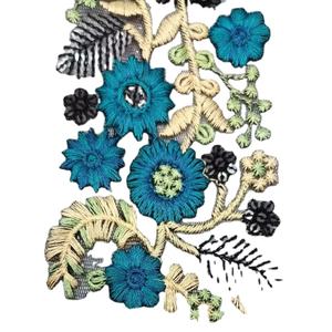 Lujoso adorno de encaje de tul bordado Floral colorido para moda nupcial y decoración del hogar Diseños intrincados - Product Image 1