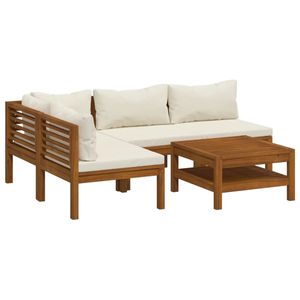Conjunto de Muebles de Jardín de Madera de Acacia Sólida con Cojines Color Crema y Acabado Aceitado - Muebles de Exterior Elegantes - Product Image 2