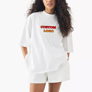 Ensemble 2 pièces T-shirt et short en coton 100% couleur unie, coupe régulière, respirant, au-dessus du genou, avec dentelle, pour femme – Collection été – Meilleures ventes - Product Image 1