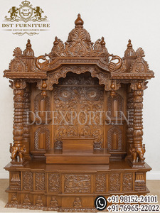 Templo Hindú de Diseño para el Hogar con Tallado a Mano Detallado, Estilo del Sur de la India, Unidad de Pooja de Madera, Tema Real Auténtico, Sala de Pooja - Product Image 3