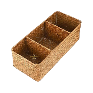 Handwoven Eco-Friendly Seagrass <b>Storage</b> <b>Basket</b> Wicker Organizer <b>Rectangle</b> Multi Compartment Holder Bathroom Kitchen Living Room - Product Image 6