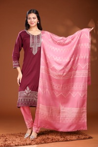 Pink Wool Winter <b>Wedding</b> Party Embroidered Dupattas <b>Shawl</b> Set Indian Pakistani Traditional Women's Outfit - Product Image 2
