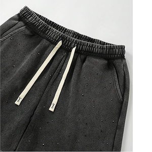 High Quality Embroidery Patch Running Shorts Men Dye Fade Distressed Acid Wash Shorts Heavy 100% Cotton French Terry Shorts - Product Image 3