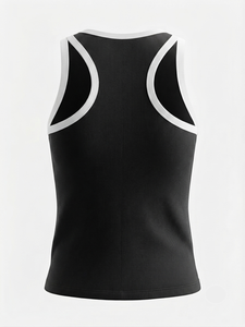 Débardeur Sport Décontracté Femme Noir Tricoté Col Rond Sans Manches Motif Côtelé Logo Avant Séchage Rapide Respirant - Product Image 3