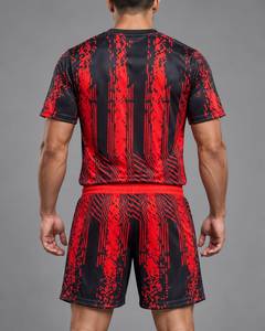 Maillot de football CLAW INTL pour homme, rouge et noir, sublimé, col rond, manches courtes, en polyester respirant, coupe athlétique - Product Image 6