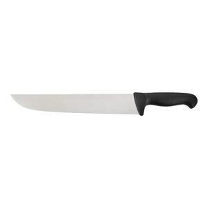 Couteaux de boucher à manche noir avec lame droite argentée, protège-doigts incurvé, poignée ergonomique pour la découpe de viande et la cuisine - Product Image 1