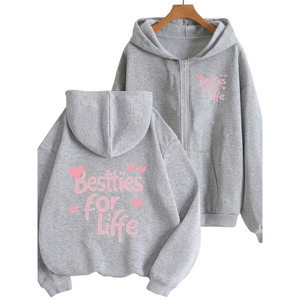 Comfortable Loose Fit Women's Zip Up <b>Sweatshirts</b> Blank Cotton Hoodies - Product Image 1