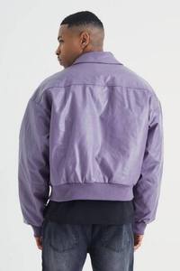 URBANGAZER Men's 100% Polyester Leather Jacket Stand Collar <b>Covered</b> <b>Button</b> Patchwork Design Windproof Breathable Thick - Product Image 2