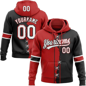Custom Name Number Hooded Sweatshirt Red Black Men's Casual <b>Zip</b>-<b>Up</b> <b>Jacket</b> with Pocket Waterproof Quick Dry Fleece - Product Image 1