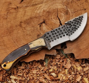 Cuchillo de caza recto multifunción de acero de Damasco DIY de gran venta con mango de madera y funda de cuero OEM ODM al por mayor - Product Image 4