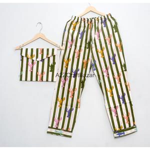Conjunto de Pijama de Dos Piezas para Mujer, Manga Larga, Estampado Floral, Algodón, Tejido de Punto Transpirable y Cómodo, Cintura Elástica - Product Image 1
