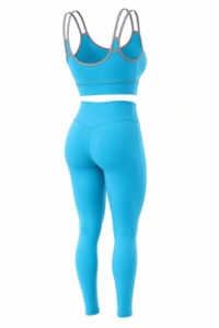 Premium Print 2 Piece Yoga Set <b>Blue</b> High Waist Leggings <b>Crop</b> <b>Top</b> Spandex Polyester Breathable Racerback Scoop Neck - Product Image 5