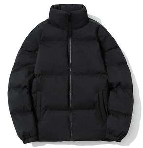 Men's Solid Color Hooded Collar Fleece Puffer <b>Jacket</b> Polyester Filled <b>Waterproof</b> Zip-Up Winter Coat Casual High Street Outerwear - Product Image 4