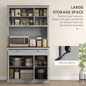 Mobile dispensa da cucina grigio da 71 pollici con supporto per microonde, credenza con 2 cassetti e ripiani regolabili - Product Image 4