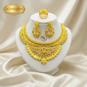 24K Gold Plated African <b>Bridal</b> Collar Necklace Set for Women Dubai Wedding Jewelry Luxury Filigree Statement Necklace - Product Image 1